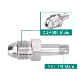 GRYVOZE CGA-580 Nut and 3 inch x 1/4 NPT Nipple Nitrogen Regulator Inlet Botte Fitting, for Helium, Krypton, Argon Delivery, Compatible with Argon Regulator, Connecting Nitrogen Tanks & Gas Cylinders