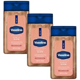 Vaseline Glazed and Glisten Sunlit Glow - Aceite de gel corporal con aroma a cacao y vainilla, manteca de cacao 100% pura con aceite brillante, 1.69 o