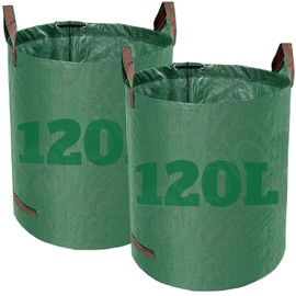 Dihl 2x 120 Litre Heavy Duty Garden Waste Bags, Reusable Rubbish Sacks with Upper and Side Handles, 45cm x 76 cm, Green, Woven Polypropylene. For Waste, Grass, Leaves and More. Pack of 2