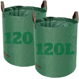 Dihl 2x 120 Litre Heavy Duty Garden Waste Bags, Reusable Rubbish Sacks with Upper and Side Handles, 45cm x 76 cm, Green, Woven Polypropylene. For Waste, Grass, Leaves and More. Pack of 2
