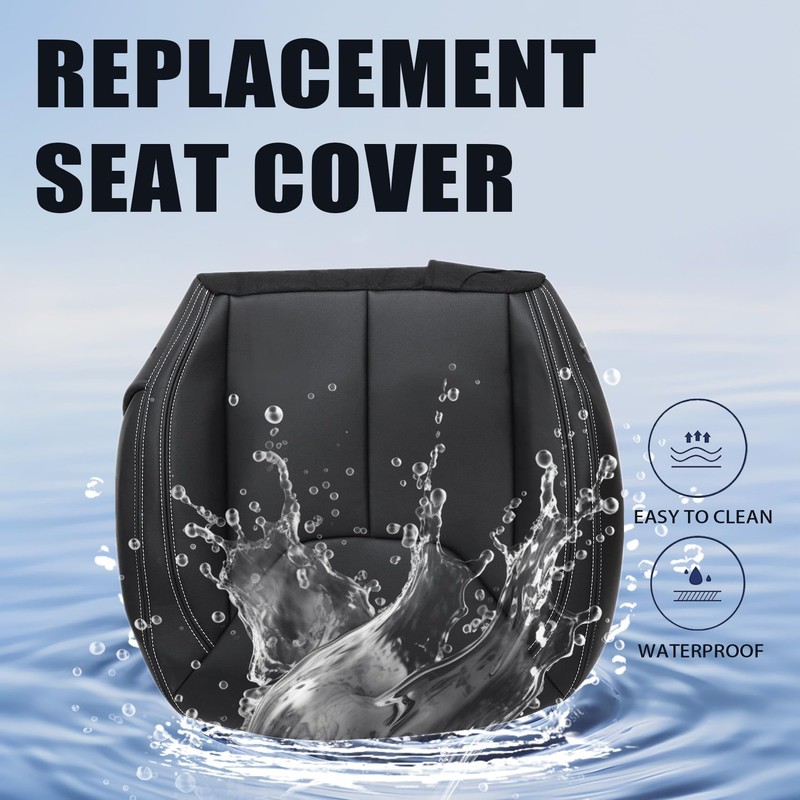 Priprilod Black Leather Driver Side Bottom Replacement Seat Cover Compatible