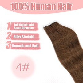 Vlasy Tape Extensions Real Hair 50 cm Mini Tape-In Extensions Real Hair Dark Brown Straight Tape Hair Extensions Real Human Hair Natural Invisible Tape Hair Extensions 4# 16 Pieces