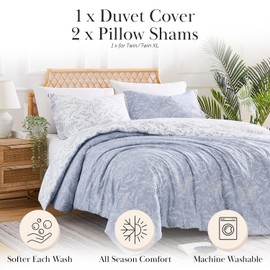 Southshore Fine Living, Inc. Reversible Floral Duvet Cover Set, Twin/XL – Premium Microfiber Bedding, Easy Care – Includes 1 Twin Duvet Cover and 1 Sham, Machine Washable, Winter Brush Blue