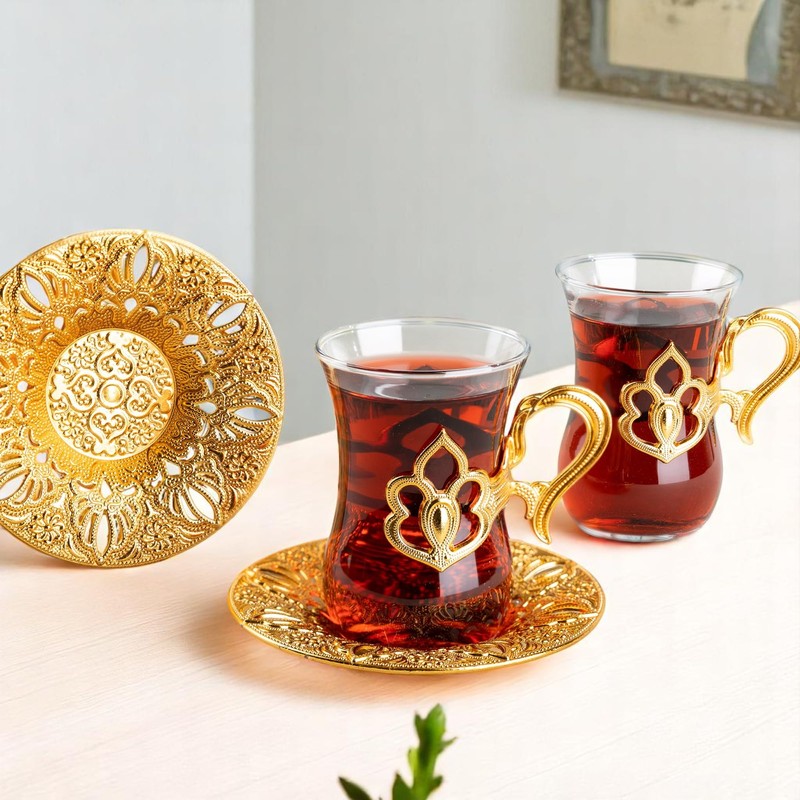 Alisveristime (SET OF 2 Turkish Tea Set with Zamac Holders,