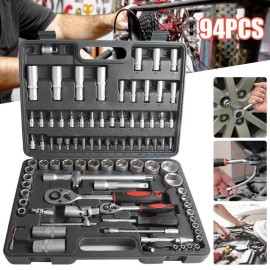 Unbranded 94PCS Socket Set 1/2'' 1/4" Ratchet Wrench Metric Driver Extension Bar Tool Kit