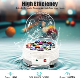 PIAOCAIYIN Automatic Pool Balls Cleaner, 16 Balls Billiard Ball Polisher One-Touch Switch Billiard Ball Cleaner and Polisher with Removable Tray for American/British Billiards White