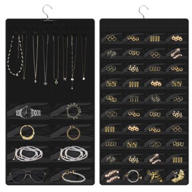 Royouzi Schmuckständer, Schmuck-Organizer zum Aufhängen, Aufbewahrungsrolle mit Aufhänger, Metallhaken, doppelseitiger Schmuckhalter, Schmuckhalter für Ohrringe Halsketten Ringe an Schrank Wand Tür