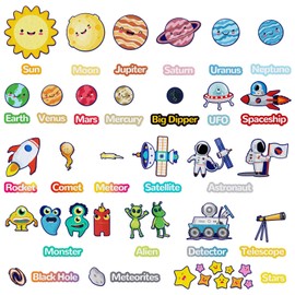 CHEFAN Outer Space Felt Board Pieces, Solar System Prect Flannel Pieces, Universe Planets with Words Felt Figures for Toddlers, Interactive Storytelling Teaching Play Kits for Preschool, Homeschool