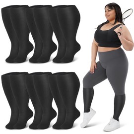 6 Pairs Compression Socks Plus Size for Women and Mens Knee Extra High Sports Running Stocking Grade Ladies Support Running Travel Essentials Accessories Multi Black
