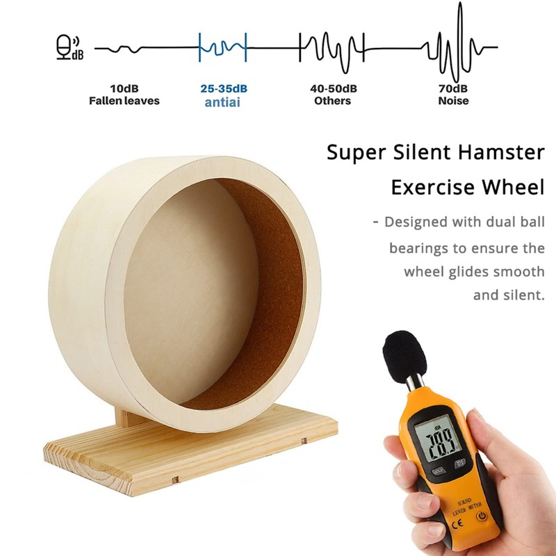 antiai Hamster Wooden Silent Wheel, Small Animal Exercise Wheel Accessories,