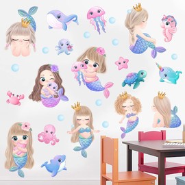 BuerHomie Wall Sticker for Children's Room, Girls, Mermaids and Sea Creatures, Wall Sticker, Wall Decoration for Baby Room