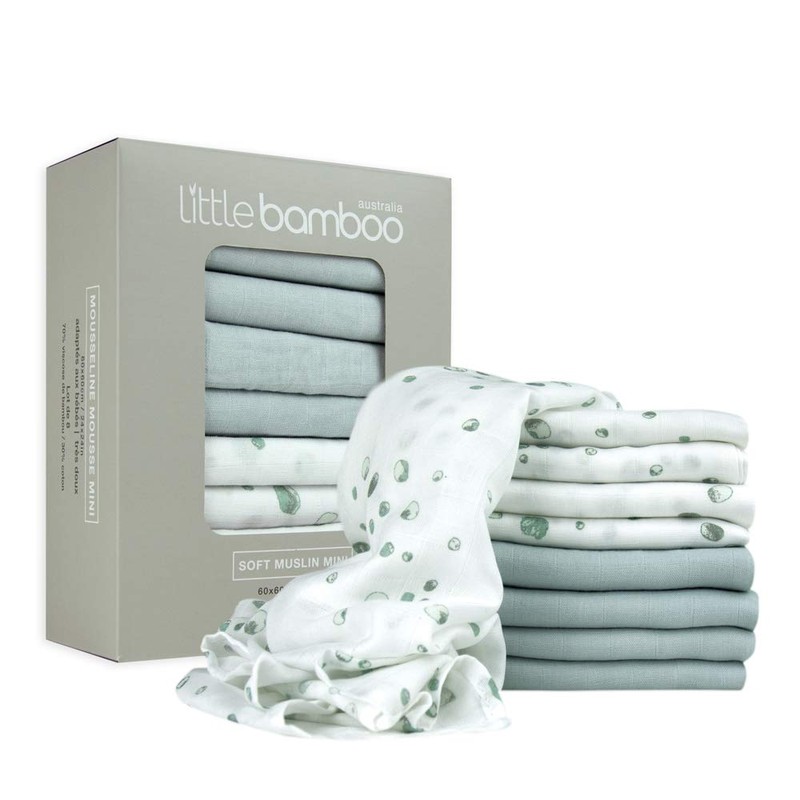 Little Bamboo Muslin Squares 8 Pack, 60 x 60cm, Whisper