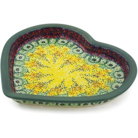 Polish Pottery 9-inch Heart Shaped Platter (Sunshine Grotto Theme) Signature UNIKAT + Certificate of Authenticity