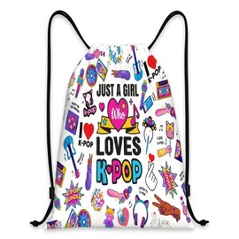 Onperpoe K Pop Drawstring Bags, Kpop Gym PE Bag for Sport, Travel, School, Gifts for Girls K-pop Fans Korean Music Lovers, String Bag for Beach Swimming Pool