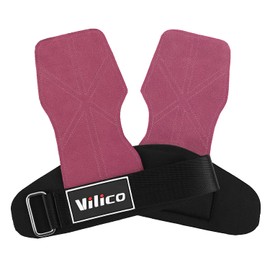 Leather Weight Lifting Gloves Wrist Straps for Weightlifting, Adjustable Weight Lifting Straps Cobra Grips, Gym Strap Gym Gloves for Men Women (Rose Red)