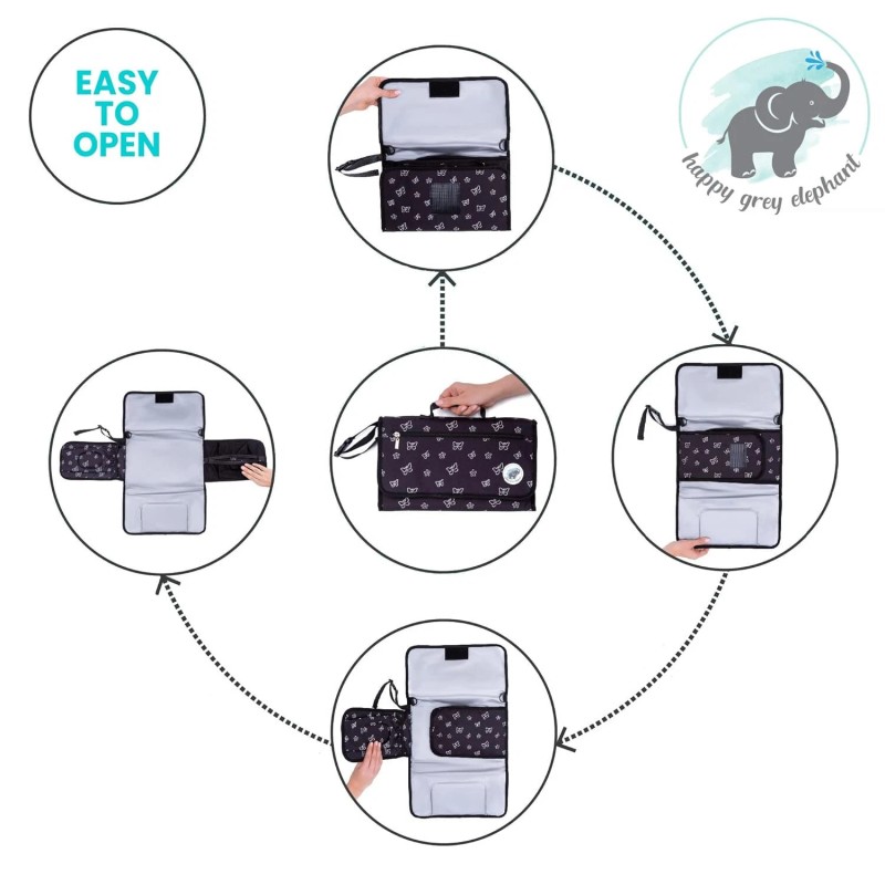 Happy Grey Elephant Baby Changing Pad with Shoulder Strap -