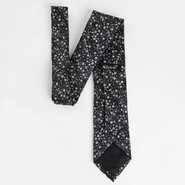 Alizeal Mens Floral Patterned Wedding Party Tie with Pocket Square 8cm Colorful Classic Business Tie Set, Black+Gray+White