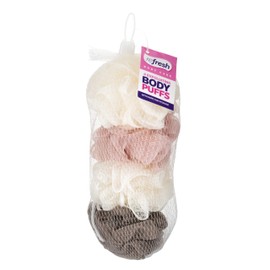 ABRUS - Shower Sponge - Body Tassel, Mesh Loofah Sponge & Exfoliating Body Scrubber - Bath Sponge Multipack (Pack of 4)