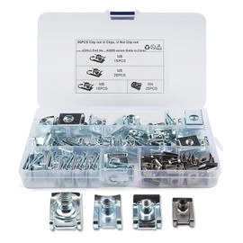 80 Pieces Thread Clip Nut Set, Sheet Metal Nuts, M4 M5 M6 M8 Snap Nut Set, Stainless Steel Hose Clamps Set with Storage Box, Flat Angle Nut, Mounting Assortment for Door Panels