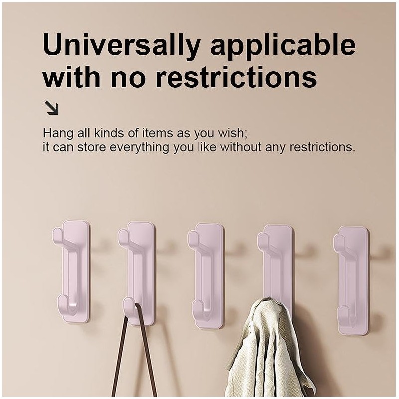 Self-Adhesive Wall Hooks, Pink, ABS Material, No-Hole Design, Waterproof Utility