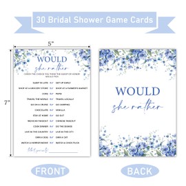 Blue Floral Bridal Shower Games for 30 Guests, Would She Rather Bridal Shower Games Cards, Activities for Weddings, Engagement Party Supplie & Activity, Bachelorette Party Games Ideas -10