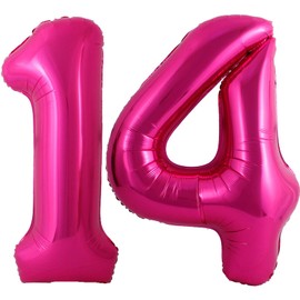 Hot Pink 14 Number Balloons, 40 Inch Giant Number 14 Balloons Foil Mylar Helium Hot Pink Number Balloons for 14th Birthday Party Supplies Anniversary Event Celebration Decorations