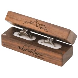 Unbranded Engraved Flip Wooden 2 Ring box for wedding Solid Wood rectangle jewelry storage