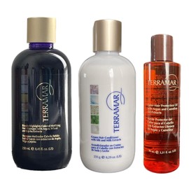 TERRAMAR | Kit capilar cuidado y protección total del color | Shampoo Matizador 250 ml + Acondicionador en crema 235 g + Oleo protector del color de 98 ml