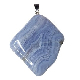 KRIO 1 x Großer Chalcedon Scheibenstein IOV250322 Therapiestein als Anhänger mit Silberöse - Größe L Steinlänge 35 bis 45mm, Dicke 5 bis 8mm (Chalcedon 9)