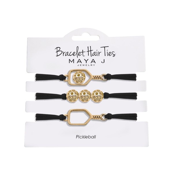 Maya J Bracelet Hair Ties Yellow Pickleball with Black Elastics,
