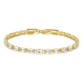 BENOITE 14K Gold Bracelets for Women Rectangle Cubic Zirconia Dainty Bracelet Non-Tarnish Gold Tennis Bracelets for Women Jewelry Unisex Sizes 6.5-9 Inches