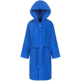 Morgenstern Children's Bath Robe Terry Cloth Cotton Hood Oeko-Tex Children's Bathrobe, Blue (Cobalt)