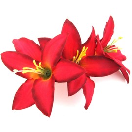 Triple 3.5 Inch Red Lily Silk Flower Hair Clip with Teeth