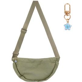 DOINEUFL Women's Half Moon Crossbody Shoulder Bag, Women's Hobo Halfmoon Bag, Waterproof Nylon Plain with Half Moon Bag, Women's Adjustable Shoulder Strap for Women Travel, Green