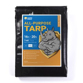 GUARD SHIELD Black Tarp Waterproof 16x20 Feet Medium Duty All Purpose Poly Tarps Cover 7mil