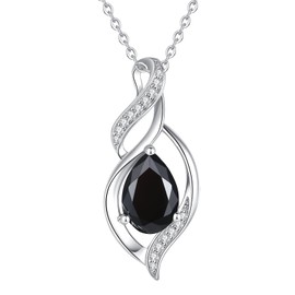 FANCIME October Birthstone Necklace for Women Black Tourmaline Teardrop Necklace S925 Sterling Silver Infinity Love Birthday Gifts for Mom Women, 16"+2" Inches