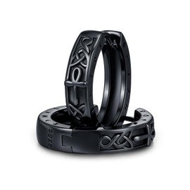 Black Creole Earrings Silver 925 Men's Viking Rune/Eye of Horus/Cross/Skull/Celtic/Roman/Valknut/Arrow/Wolf Numerals Earrings Unisex Jewellery for Men Women, Sterling Silver, No Gemstone