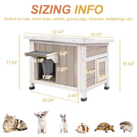 Outdoor Cat House Feral Cat Shelter for Winter, Insulated and Thermostatic Feral Cat House Weatherproof Solid Wood, Easy Assembly Cat Shelter with Open Roof,22.44x18.43x17.52 in