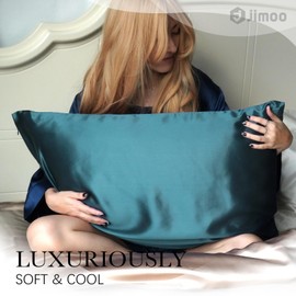 100% Mulberry Silk Pillowcase for Hair and Skin, 22 Momme Natural Silk Pillow Case with Zipper, Both Sided Pure Silk Pillow Cover for Women Mom Men (Fog Blue, King 20''×36'')