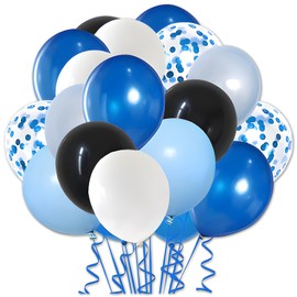 60 Pcs 12 Inch Blue and Black Latex Balloons Party Decorations Black Blue White Blue Confetti Balloons Includes 2 Ribbons Wedding Birthday Bridal Baby Shower Bachelorette Decor Supplies Girls Women