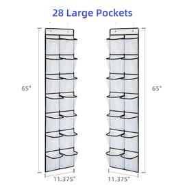 KEEPJOY Over the Door Shoe Organizer, Hanging Shoe Organizer with 4 Hooks, Shoe Holder with 14 Mesh Pockets Closet Door Shoe Storage Bag (White-2Pack)