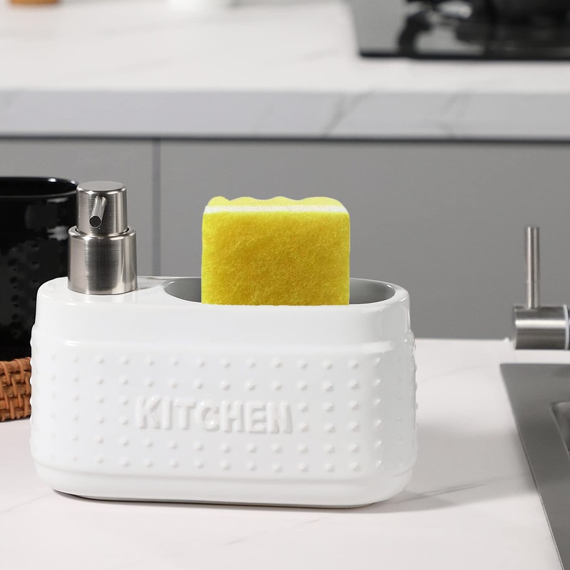 White Dish detergent dispenser for Kitchen Sink.Ceramic Dishwashing Liquid Dispenser