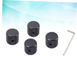SHOWERORO 4 Pcs Black Aluminum Alloy Volume Tone Control Knobs for Electric Bass Guitar Flat Knobs Guitar Parts Accessories