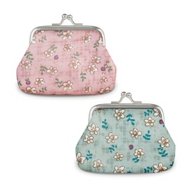 Energather 2pcs Mini Coin Purse, Cute Change Purse Small Coin Purse for Women and Girls, Kiss Lock Coin Purse Pouch with Floral Pattern for Keys, Changes, Receipts (style 2)