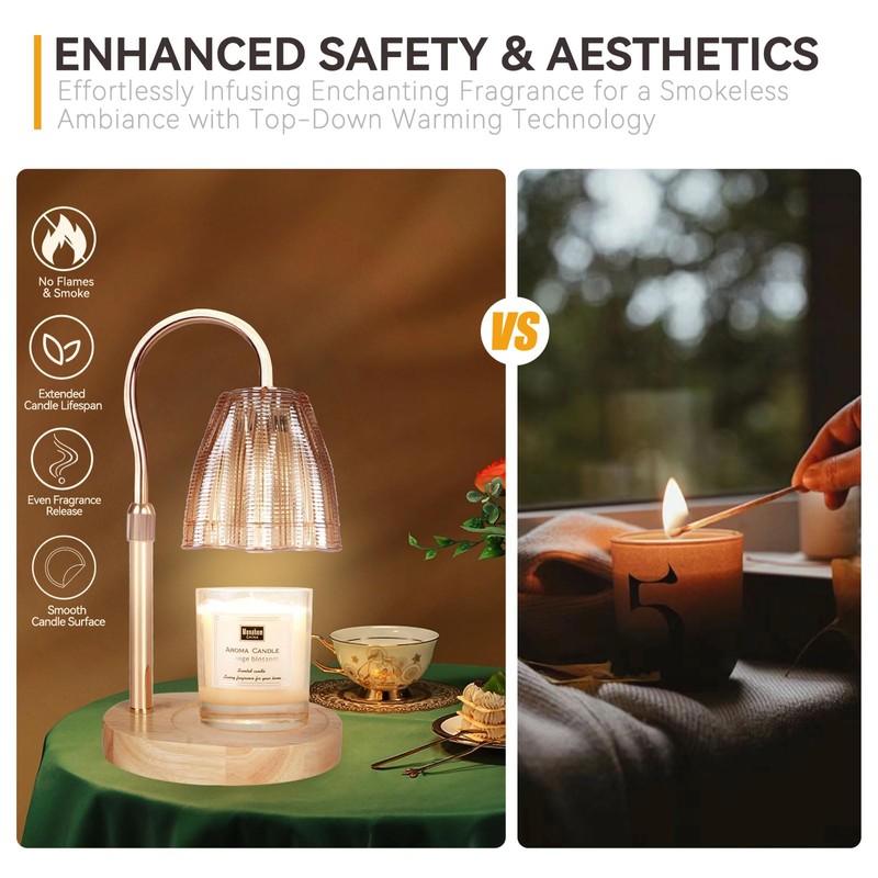 TOACSUCP Candle Warmer Lamp with 3 Bulbs, Adjustable Height Dimmable