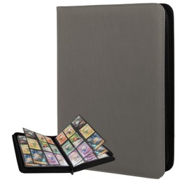 Trading Card Binder 9 Pocket with Zipper, Fvxldcz PU Cover Card Collection Binder 540 Cards Sleek Side-Loading Card Album, Sturdy Card Collection Folder for TCG, MTG, Yugioh, Sport Cards (Gray)