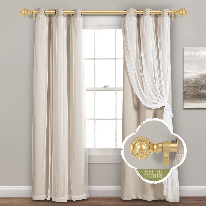 TANGWIN Gold Adjustable Curtain Rods for Windows:72-144 Inch Farmhouse Heavy
