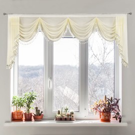 OYRING Off-white Sheer Window Curtains Valance for Living Room Waterfall Swag Valance for Bedroom Rod Pocket Topper Curtains (1 Panel, W110 Inch)