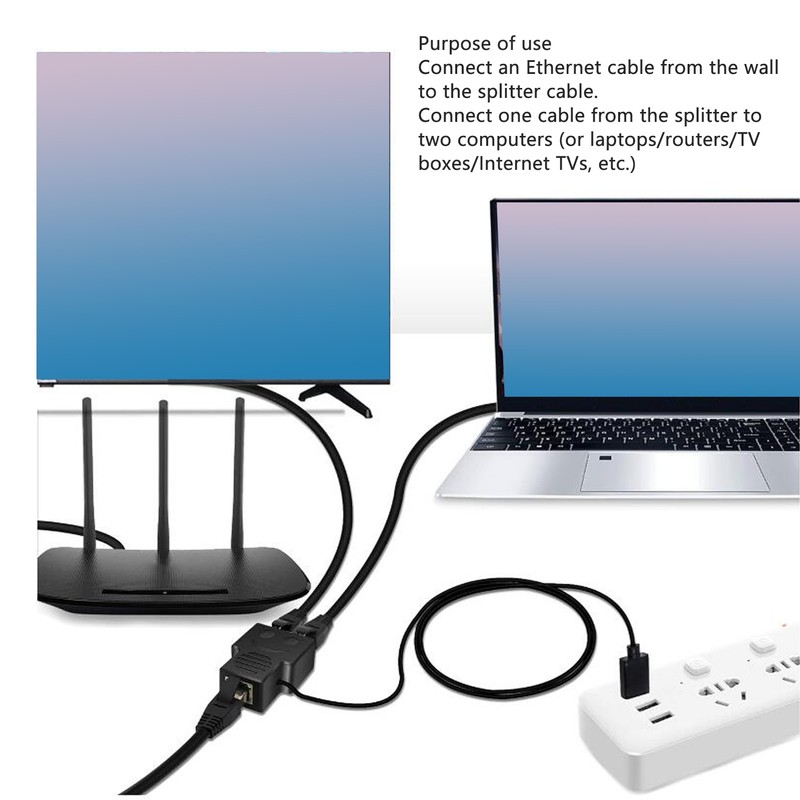 RJ45 Splitter Adapter 1 to 2 100Mbps Plug and Play