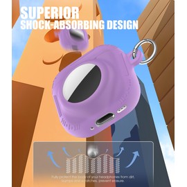 Seltureone Compatible with AirPods 4 and AirTag 2 in 1 Case, Soft Silicone Protective Case Cover Compatible with AirPods 4th Generation with Cleaning Kit & Carabiner - Purple